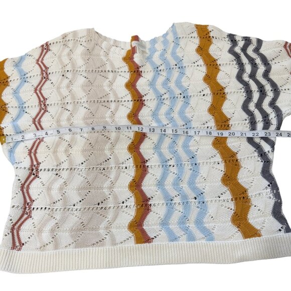 Garnet Hill Zigzag Pattern Womens Sweater 3/4 Sleeve Linen Cotton Blend Size M - Picture 5 of 8